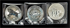 Coin (3) 1 oz Silver $5-Bear, 150Anniv, Tiger-BU