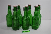 Seven Green Grolsch Bottles w/ Flip Lids. New