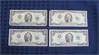 Money: 4 bicentennial $2 bills (1 torn edge)