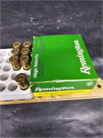 1 full and partial box of 44 shells and brass
