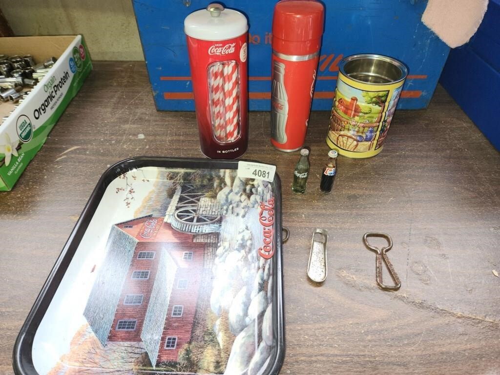 Vintage Coca Cola Tray ,Straws in Container ,