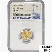 2018 $5 1/10oz. Gold Eagle NGC MS70