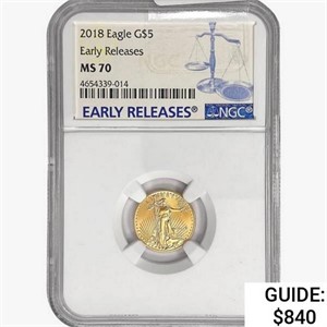 2018 $5 1/10oz. Gold Eagle NGC MS70