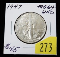 1947 Walking Liberty half dollar, Unc.