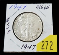 1947 Walking Liberty half dollar, gem BU