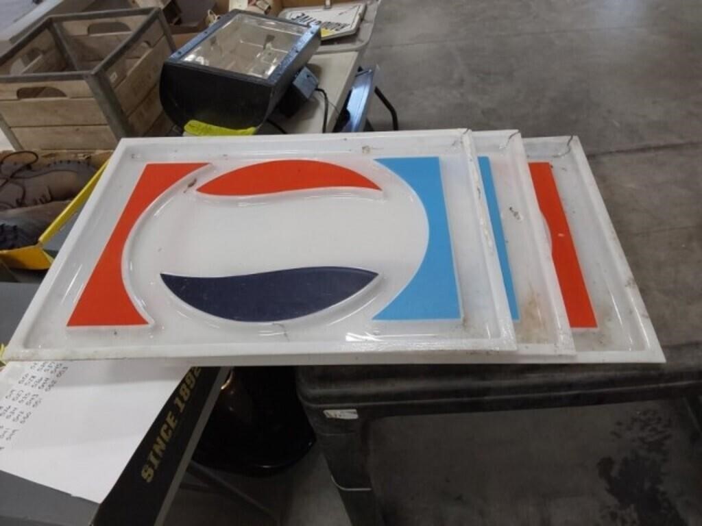 3 25" x 19" Pepsi plastic signs with corner cracks