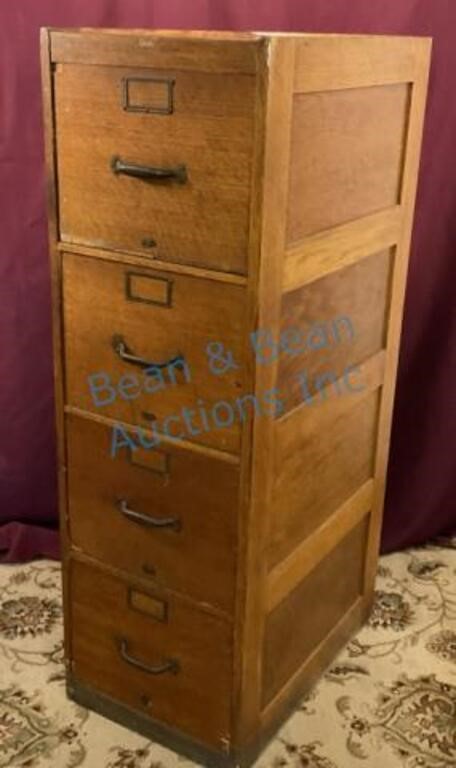 Mission Oak "Globe" 4 drawer file cabinet