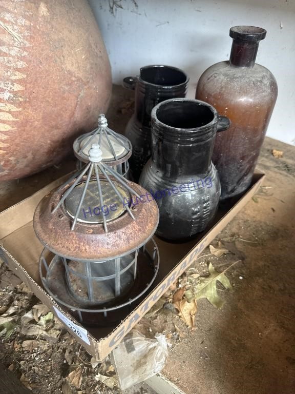 YARD DECOR--BROWN BOTTLE, OTHER BOTTLES,