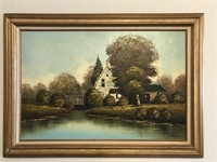 Oil On Canvas - Cottage By The Water - Signed