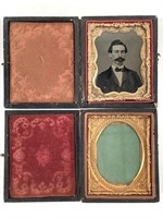 2 Ninth-Plate Leather Dag Cases, 1 w/ Tintype