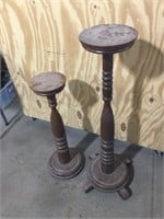 Plant stands, wood, 38”T & 28”T