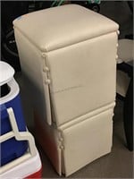 Pair Cream Leather Ottomans - approx. 16 in tall