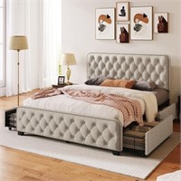 1 Queen Upholstered Platform Bed Frame with Four