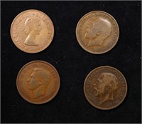 Group of 4 Coins, Great Britain Pennies, 1916, 191