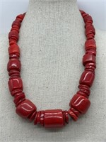 Sterling Silver Natural Red Coral Fancy Necklace