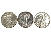 3 Walking Liberty Half Dollars; 1943 P/D/S