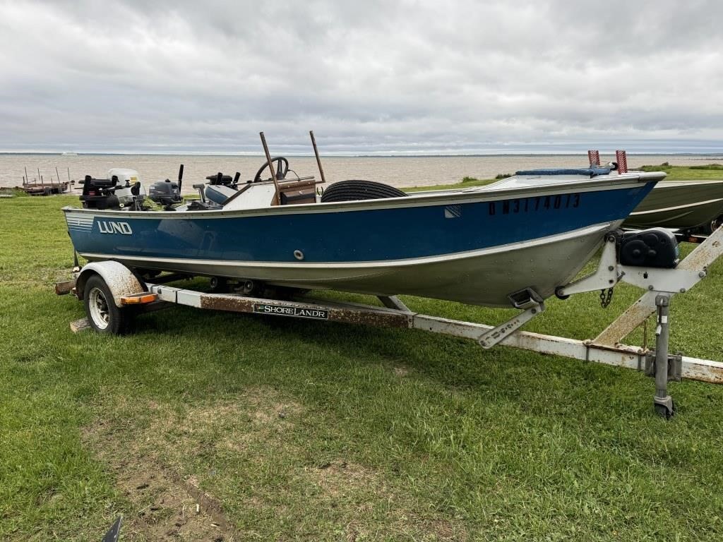 LUND BOAT, MOTOR & '87 TRAILER- DOWN RIGGER & MORE