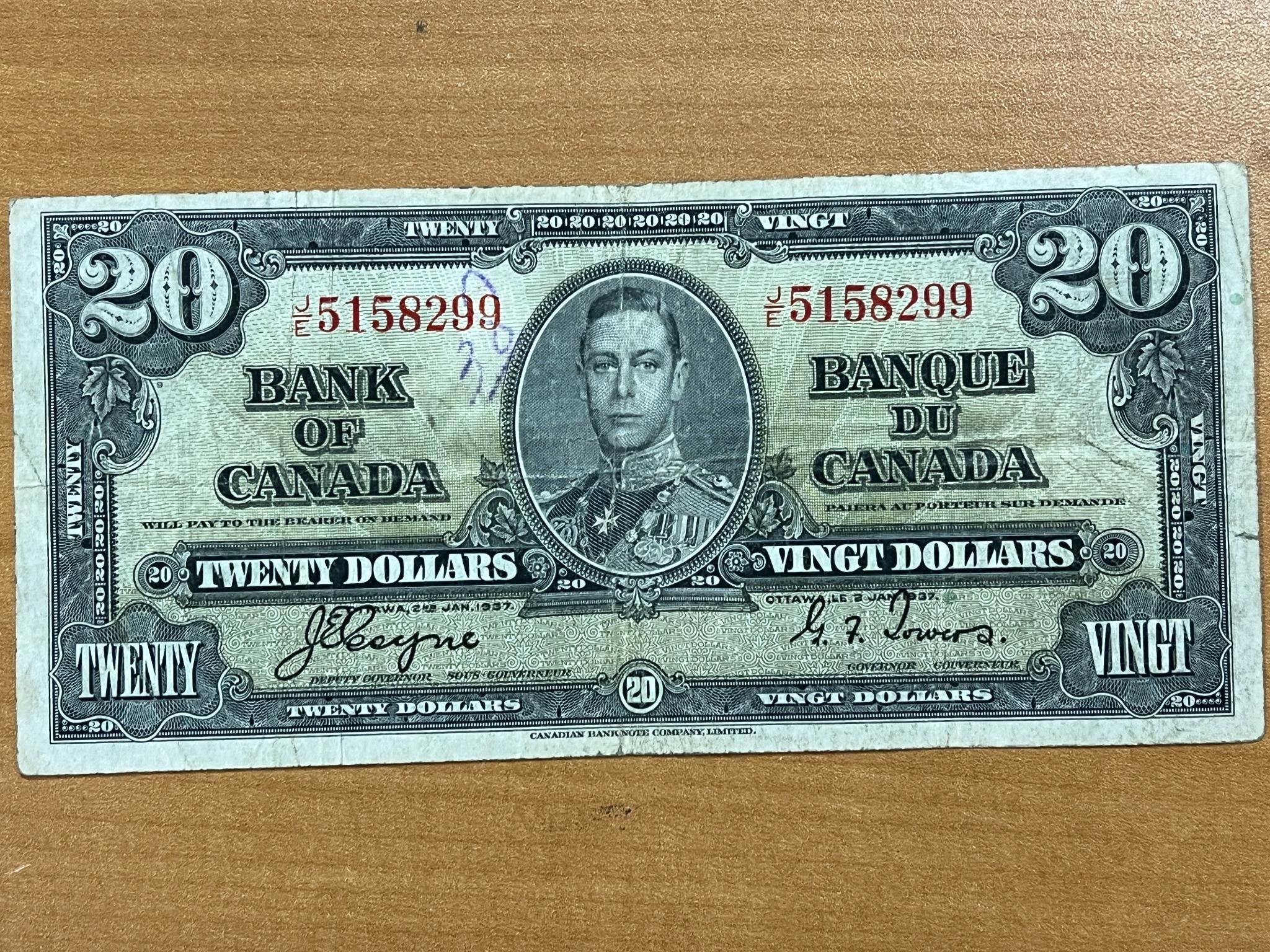 1937 Cdn $20 Coyne &Towers Bank Note