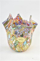 Vintage Murano Glass Millefiori Handkerchief Vase