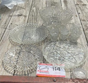 GLASS PUNCH BOWL -CUPS-PLATES