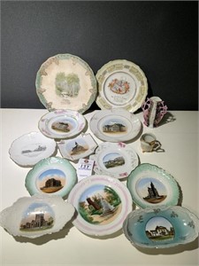 14 VTG Souvenir Pieces - Plates, Bowl, Vases