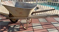 Metal Wheel Barrow w Wood Handles