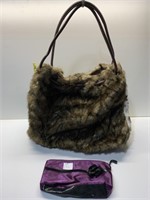 FAUX FUR PURSE AND COSMETIC BAG