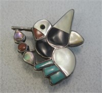 Zuni SS Multi Stone Inlay Hummingbird Pin - Tested