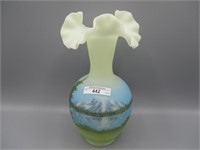 Fenton 10" HP vase w/ mountains & lake