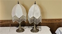 Pair of Antique Beaded, Brass Lamps 24"h