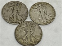 3 Silver Liberty Walking Halves 1935 1940, 1945