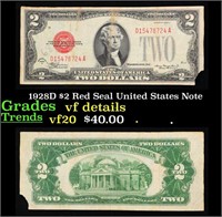 1928D $2 Red Seal United States Note Grades vf det