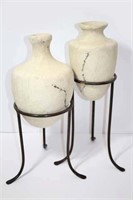 Pair of Plaster Vases on Metal Stands