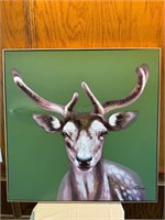 Deer Canvas Gold Trim Green Background
