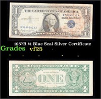 1957B $1 Blue Seal Silver Certificate Grades vf+