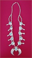 Navajo Turquoise Silver Squash Blossom Necklace