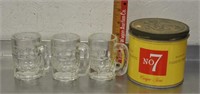 No. 7 tobacco tin, 3 mini A&W mugs