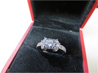 STERLING SILVER CZ  ENGAGEMENT RING SZ 9