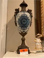 A Blue and White Ceramic Ormolu Mounted Urn