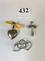 HEART PIN WITH YELLOW RIBBON SILVER 925 CROSS