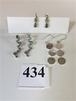 THREE PAIR SILVER 925 EARRINGS TWO WITH COLORED