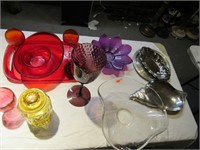 Lot of Colored Plastic,Glass & Silver Shell Dish