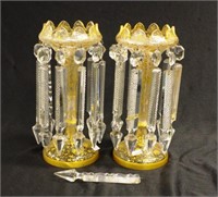 Pair gilded Victorian glass lustres