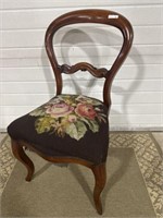 Antique balloon, back chair, needlepoint seat