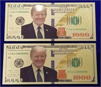 (2) Donald J Trump 1000 Certificates Novelty Money