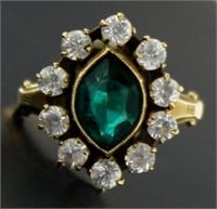 10kt Gold Antique Green & White Crystal Ring