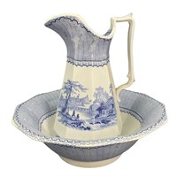 Early Ivanhoe Blue & White Pitcher & Basin Set