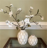 Honeycomb Ceramic Vases with Faux Dogwood