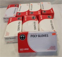 Set of 8 Boxes of Poly Gloves; Large