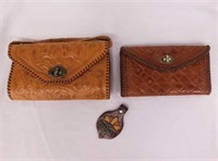 2 tooled leather ladies wallets - Leather keychain